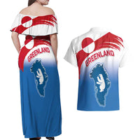 Greenland National Day Couples Matching Off Shoulder Maxi Dress and Hawaiian Shirt National Country Flag and Emblem with The Map