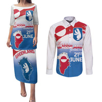 Greenland National Day Couples Matching Puletasi and Long Sleeve Button Shirt National Country Flag and Emblem with The Map