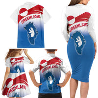 Greenland National Day Family Matching Long Sleeve Bodycon Dress and Hawaiian Shirt National Country Flag and Emblem with The Map