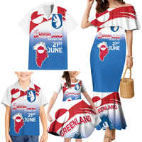 Greenland National Day Family Matching Mermaid Dress and Hawaiian Shirt National Country Flag and Emblem with The Map