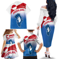 Greenland National Day Family Matching Off The Shoulder Long Sleeve Dress and Hawaiian Shirt National Country Flag and Emblem with The Map