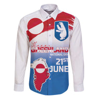 Greenland National Day Family Matching Off The Shoulder Long Sleeve Dress and Hawaiian Shirt National Country Flag and Emblem with The Map