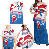 Greenland National Day Family Matching Off Shoulder Maxi Dress and Hawaiian Shirt National Country Flag and Emblem with The Map