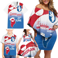 Greenland National Day Family Matching Off Shoulder Short Dress and Hawaiian Shirt National Country Flag and Emblem with The Map