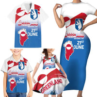 Greenland National Day Family Matching Short Sleeve Bodycon Dress and Hawaiian Shirt National Country Flag and Emblem with The Map