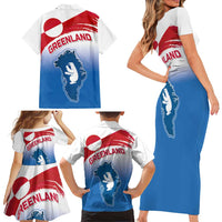 Greenland National Day Family Matching Short Sleeve Bodycon Dress and Hawaiian Shirt National Country Flag and Emblem with The Map
