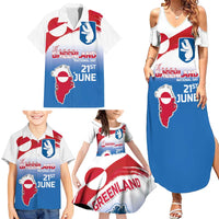 Greenland National Day Family Matching Summer Maxi Dress and Hawaiian Shirt National Country Flag and Emblem with The Map