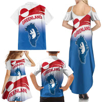 Greenland National Day Family Matching Summer Maxi Dress and Hawaiian Shirt National Country Flag and Emblem with The Map