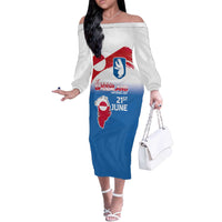 Greenland National Day Off The Shoulder Long Sleeve Dress National Country Flag and Emblem with The Map