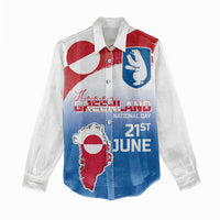 Greenland National Day Women Casual Shirt National Country Flag and Emblem with The Map