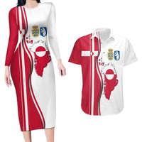 Greenland and Denmark Together Couples Matching Long Sleeve Bodycon Dress and Hawaiian Shirt National Country Map and Flag Style