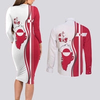 Greenland and Denmark Together Couples Matching Long Sleeve Bodycon Dress and Long Sleeve Button Shirt National Country Map and Flag Style