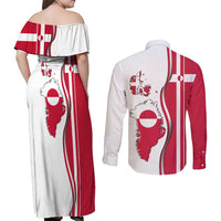 Greenland and Denmark Together Couples Matching Off Shoulder Maxi Dress and Long Sleeve Button Shirt National Country Map and Flag Style