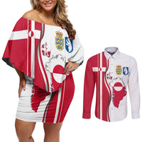 Greenland and Denmark Together Couples Matching Off Shoulder Short Dress and Long Sleeve Button Shirt National Country Map and Flag Style