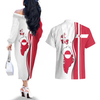 Greenland and Denmark Together Couples Matching Off The Shoulder Long Sleeve Dress and Hawaiian Shirt National Country Map and Flag Style