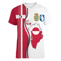 Greenland and Denmark Together Women V-Neck T-Shirt National Country Map and Flag Style