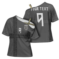 Norwegian Football Custom Cross Shoulder Shirt Nordic Celtic Knot Cross Monochrome Scandinavian Design