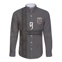 Norwegian Football Custom Long Sleeve Button Shirt Nordic Celtic Knot Cross Monochrome Scandinavian Design