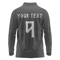 Norwegian Football Custom Long Sleeve Polo Shirt Nordic Celtic Knot Cross Monochrome Scandinavian Design