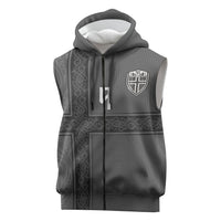 Norwegian Football Custom Sleeveless Zip Hoodie Nordic Celtic Knot Cross Monochrome Scandinavian Design