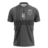 Norwegian Football Custom Zipper Polo Shirt Nordic Celtic Knot Cross Monochrome Scandinavian Design
