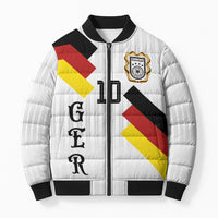 German Football Custom Bomber Puffer Jacket Retro Geometric Flag Stripe Heritage Shield Design