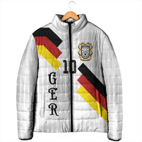 German Football Custom Padded Jacket Retro Geometric Flag Stripe Heritage Shield Design
