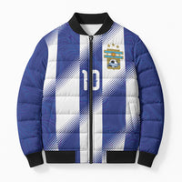 Argentinian Football Custom Bomber Puffer Jacket Fileteado Art Style Albiceleste Vertical Stripe
