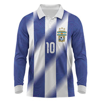 Argentinian Football Custom Long Sleeve Polo Shirt Fileteado Art Style Albiceleste Vertical Stripe