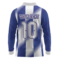 Argentinian Football Custom Long Sleeve Polo Shirt Fileteado Art Style Albiceleste Vertical Stripe