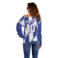 Argentinian Football Custom Off Shoulder Sweater Fileteado Art Style Albiceleste Vertical Stripe