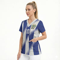 Argentinian Football Custom Scrub Top Fileteado Art Style Albiceleste Vertical Stripe