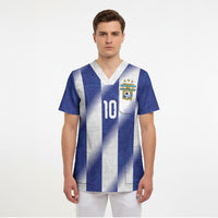 Argentinian Football Custom Scrub Top Fileteado Art Style Albiceleste Vertical Stripe