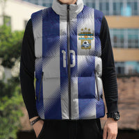 Argentinian Football Custom Sleeveless Puffer Jacket Fileteado Art Style Albiceleste Vertical Stripe