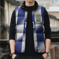 Argentinian Football Custom Sleeveless Puffer Jacket Fileteado Art Style Albiceleste Vertical Stripe