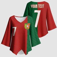 Portuguese Football Custom Kimono Sleeve Blouse Wave Pattern Heritage Crest
