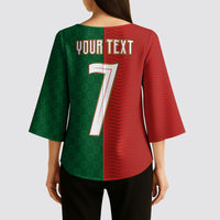 Portuguese Football Custom Kimono Sleeve Blouse Wave Pattern Heritage Crest