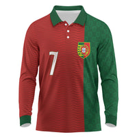Portuguese Football Custom Long Sleeve Polo Shirt Wave Pattern Heritage Crest
