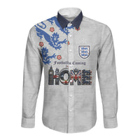 Custom England National Football Long Sleeve Button Shirt Football is Coming Home Typography Sporty Style