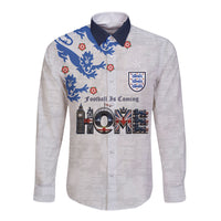 Custom England National Football Long Sleeve Button Shirt Football is Coming Home Typography Sporty Style