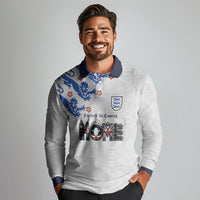 Custom England National Football Long Sleeve Polo Shirt Football is Coming Home Typography Sporty Style