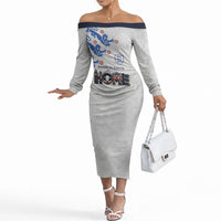 Custom England National Football Off The Shoulder Long Sleeve Dress Football is Coming Home Typography Sporty Style