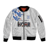 Custom England National Football Sleeve Zip Bomber Jacket Football is Coming Home Typography Sporty Style
