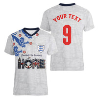 Custom England National Football Women V-Neck T-Shirt Football is Coming Home Typography Sporty Style