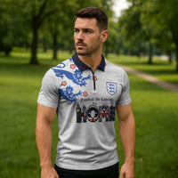 Custom England National Football Zipper Polo Shirt Football is Coming Home Typography Sporty Style