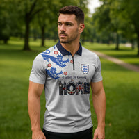Custom England National Football Zipper Polo Shirt Football is Coming Home Typography Sporty Style