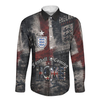 England National Football Long Sleeve Button Shirt Football is Coming Home Typography Grunge Style