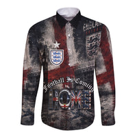 England National Football Long Sleeve Button Shirt Football is Coming Home Typography Grunge Style