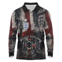 England National Football Long Sleeve Polo Shirt Football is Coming Home Typography Grunge Style