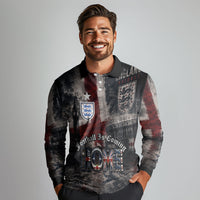 England National Football Long Sleeve Polo Shirt Football is Coming Home Typography Grunge Style